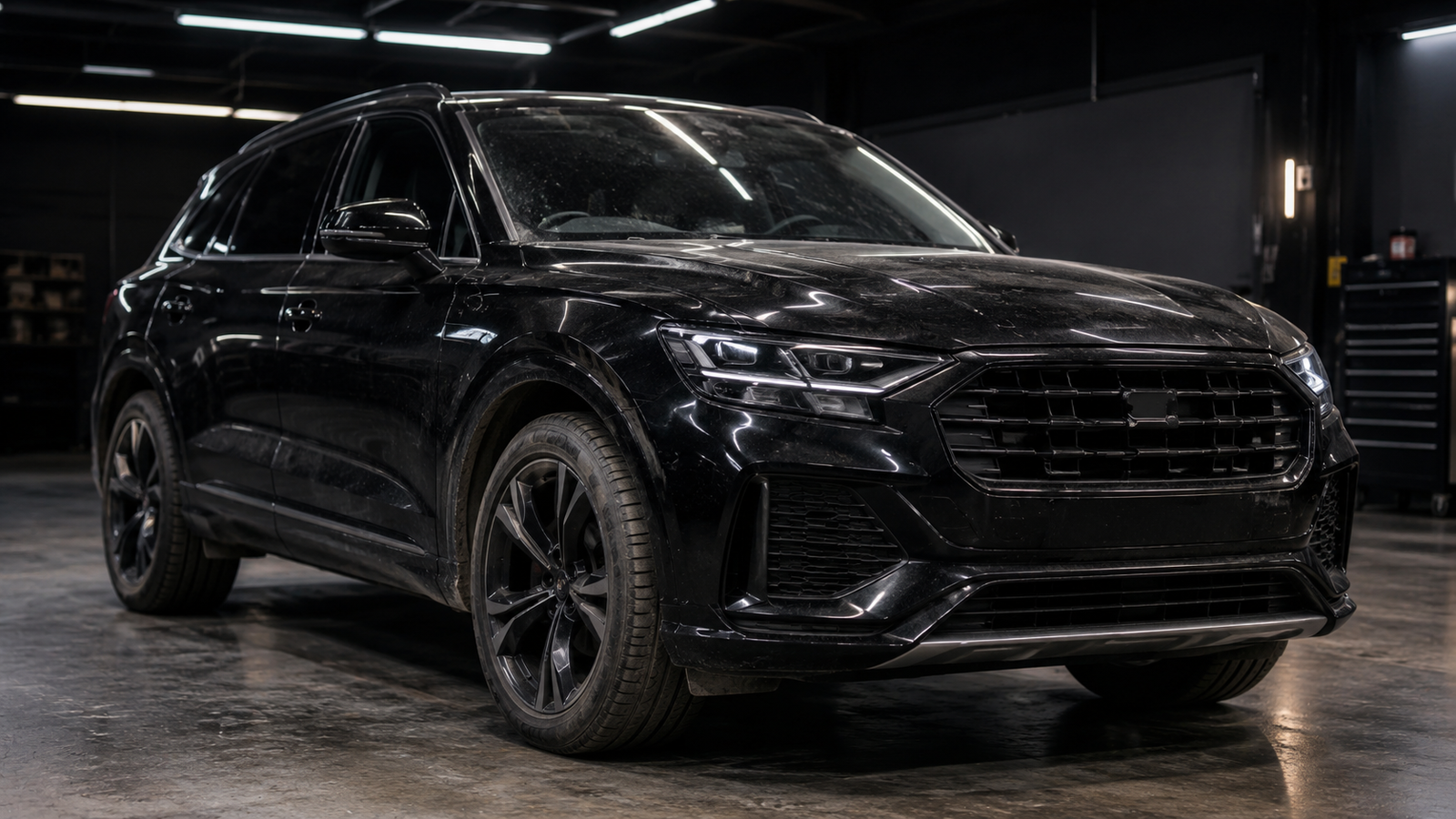Black SUV before detailing